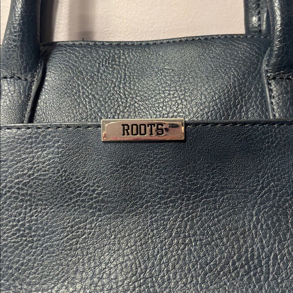 Vintage Roots Navy Satchel Mini Tote Bag Leather Top Handle Purse - Picture 3 of 9